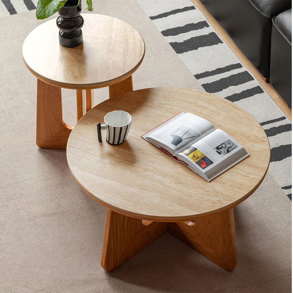 Anela Natural Solid Cherry Coffee Table with Ceramic Top - Image 5