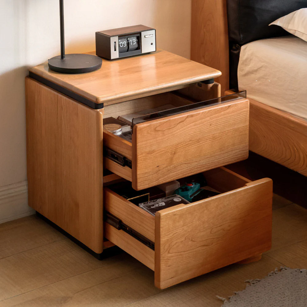 Broby Natural Solid Cherry Floor Standing Bedside Table - Image 10