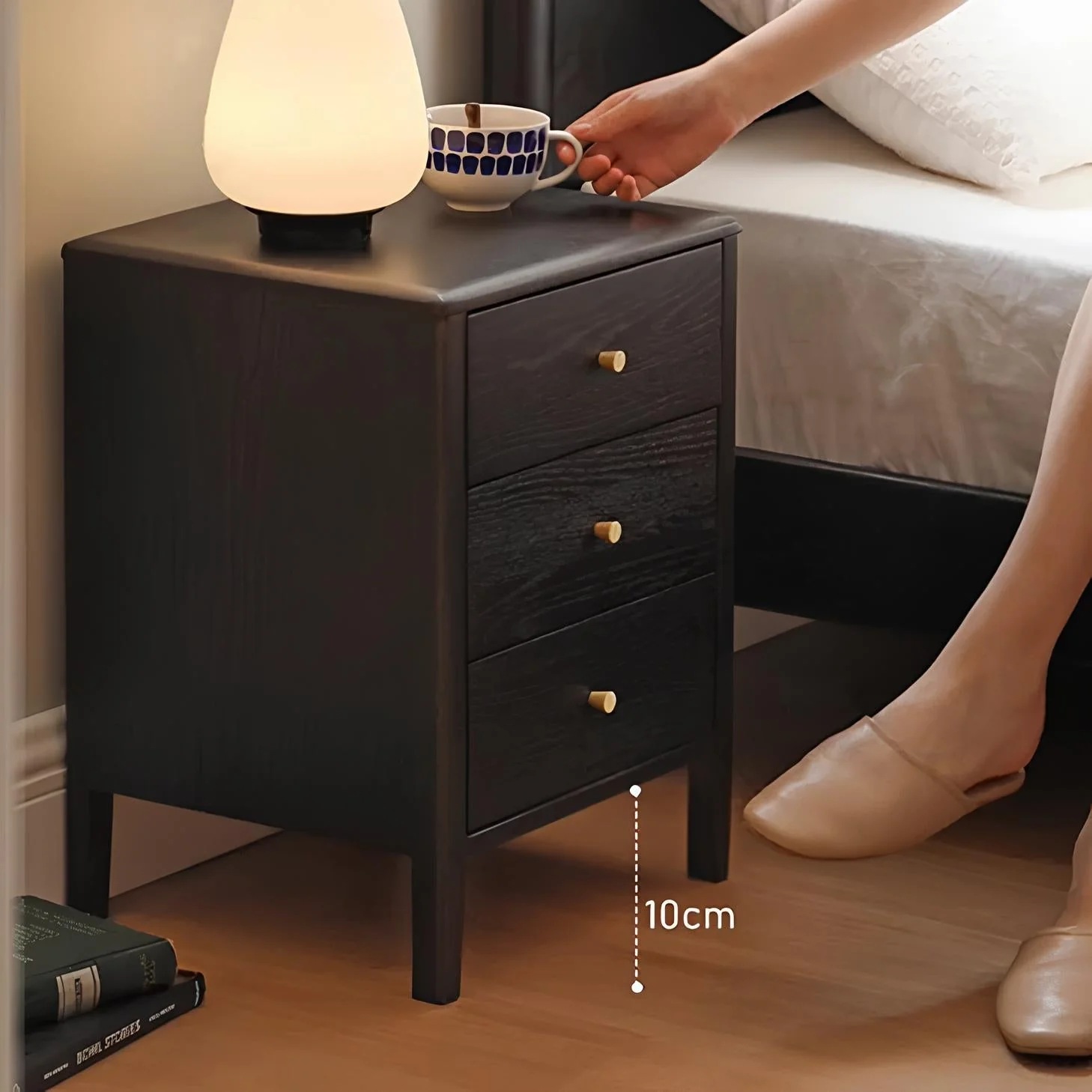 Charcoal Solid Oak Bedside Table - Image 8