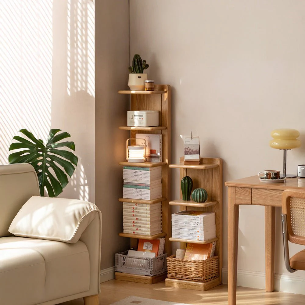 Dviete Natural Solid Oak Multi-Shelf Storage Bookcase - Image 2