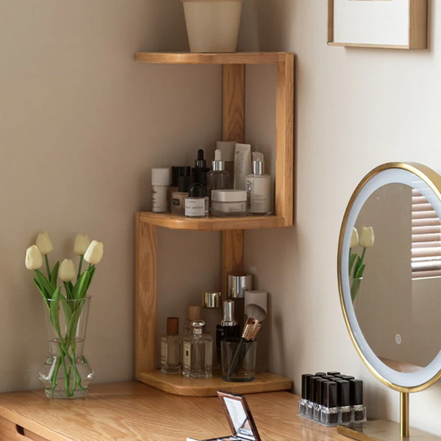 Elle Natural Solid Oak Desktop Corner Shelf