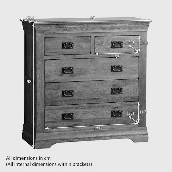 French Rustic Solid Oak 2+3 Chest Of Drawers - Image 4