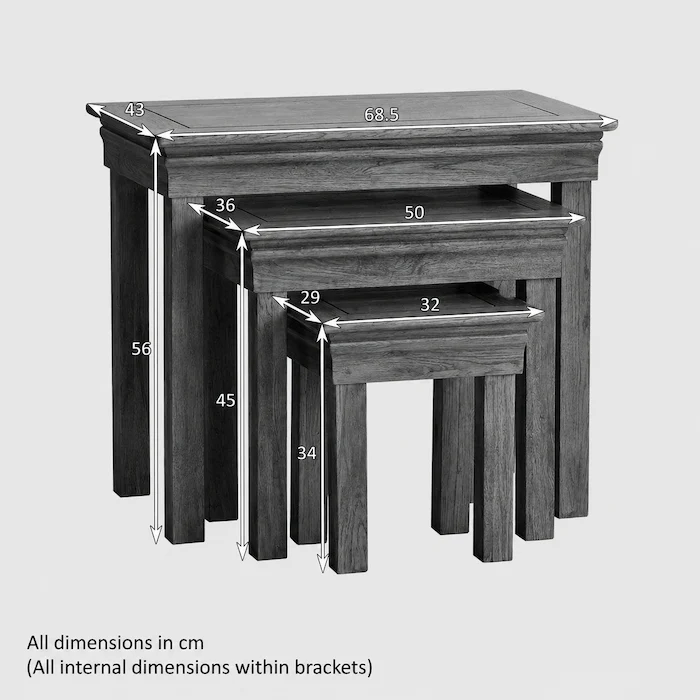 French Rustic Solid Oak Nest of Tables - Image 3