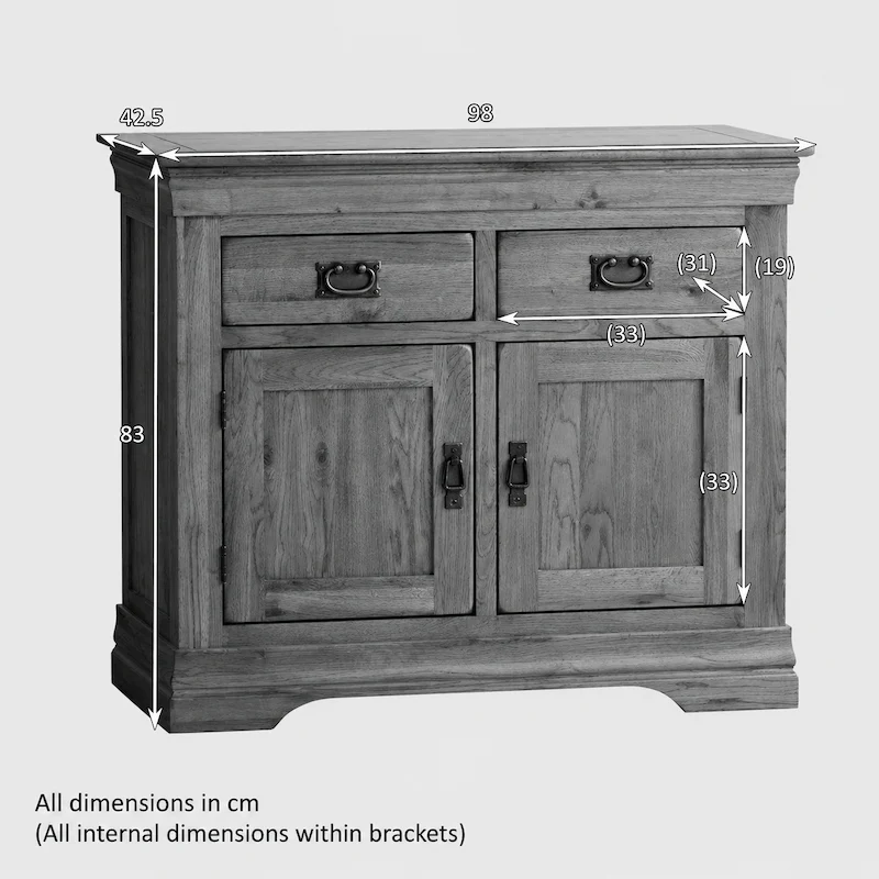 French Rustic Solid Oak Small Sideboard - Image 4