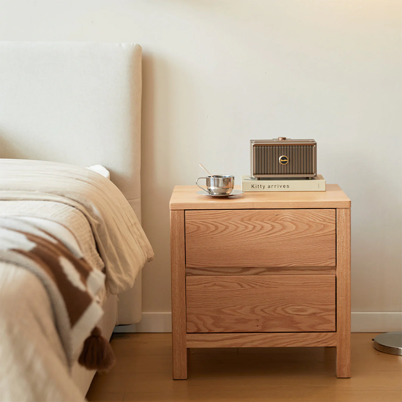 Humbie Natural Solid Oak Large Bedside Table - Image 2