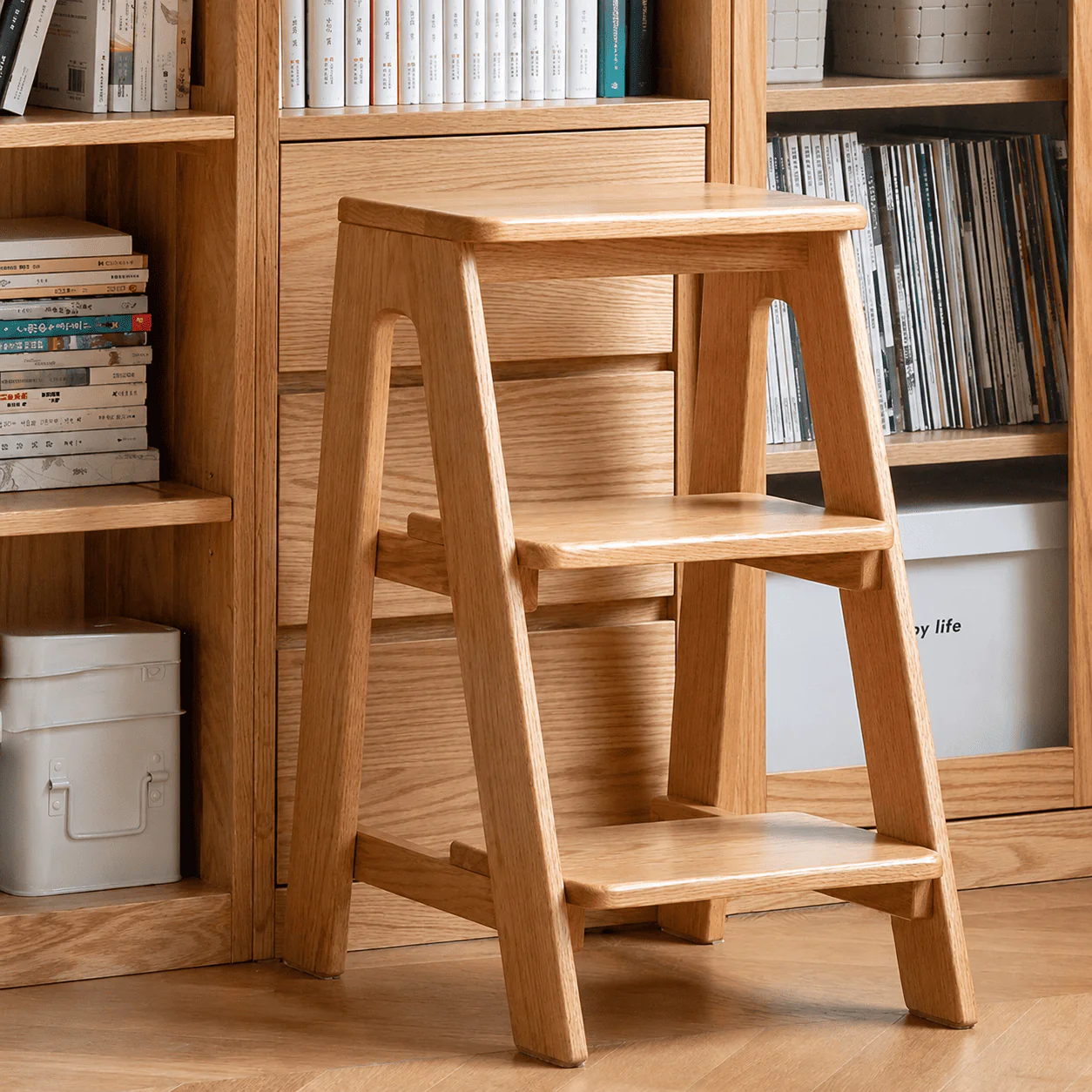 Humbie Natural Solid Oak Stool Ladder - Image 4
