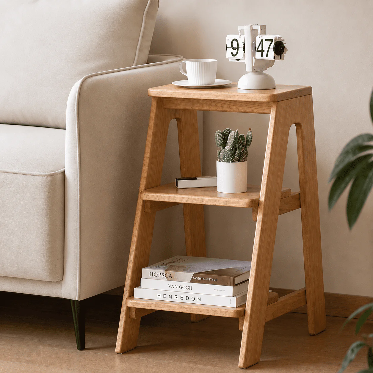 Humbie Natural Solid Oak Stool Ladder - Image 5