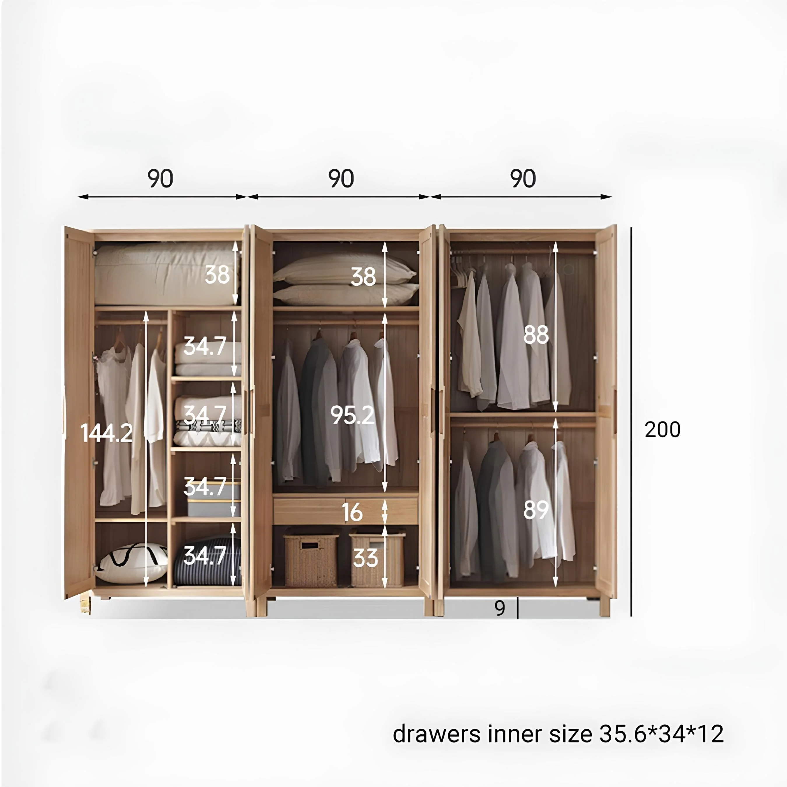 Humbie Solid Oak Two-Door Wardrobe Design A - Image 3