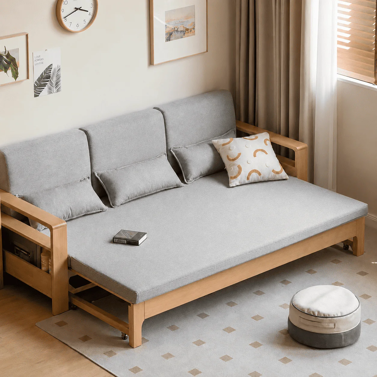 Hyogo Natural Solid Oak Sofa Bed - Image 5