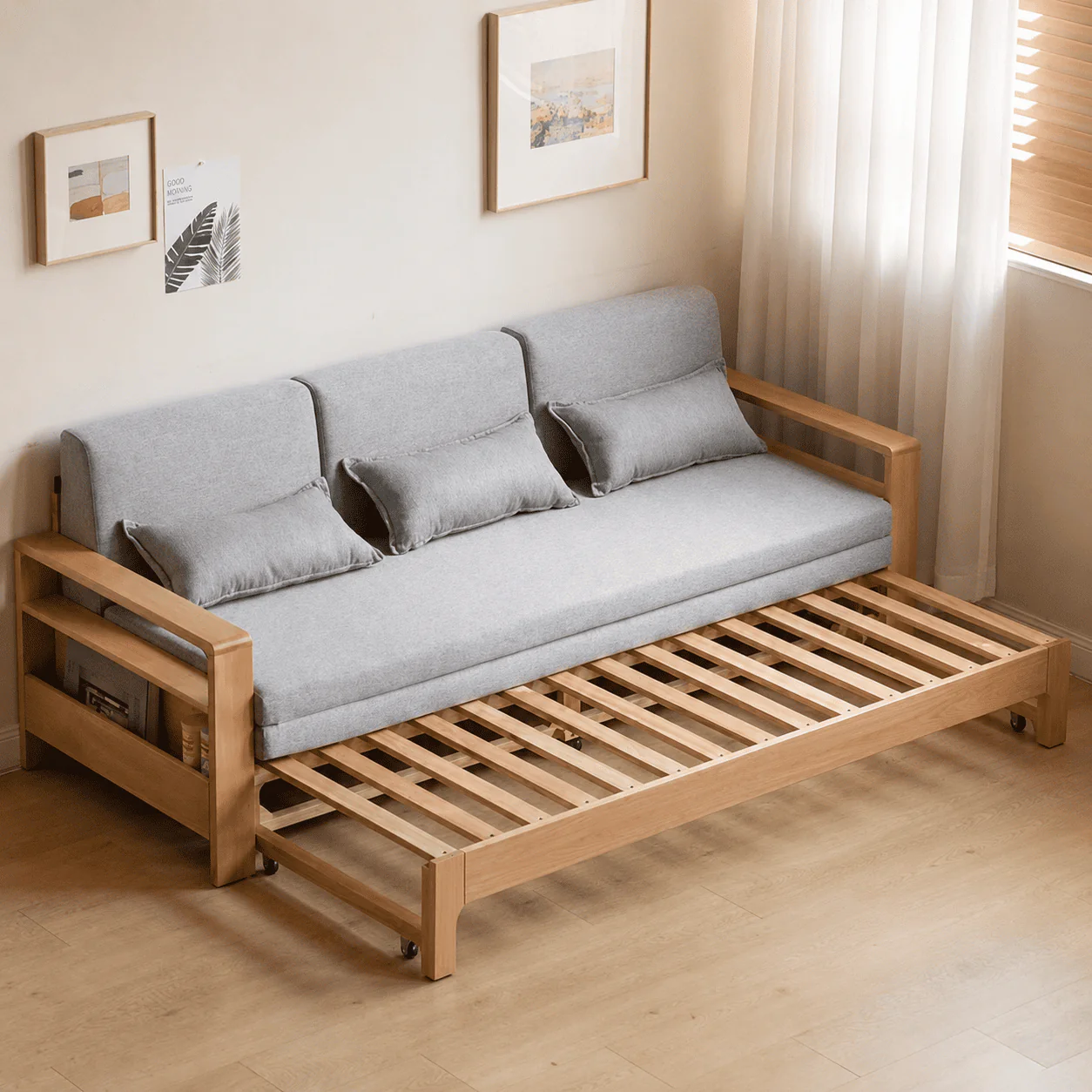 Hyogo Natural Solid Oak Sofa Bed - Image 6