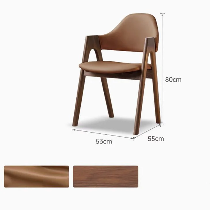 Kidal Natural Solid Walnut Dining Chair with Leather Pad - Image 12