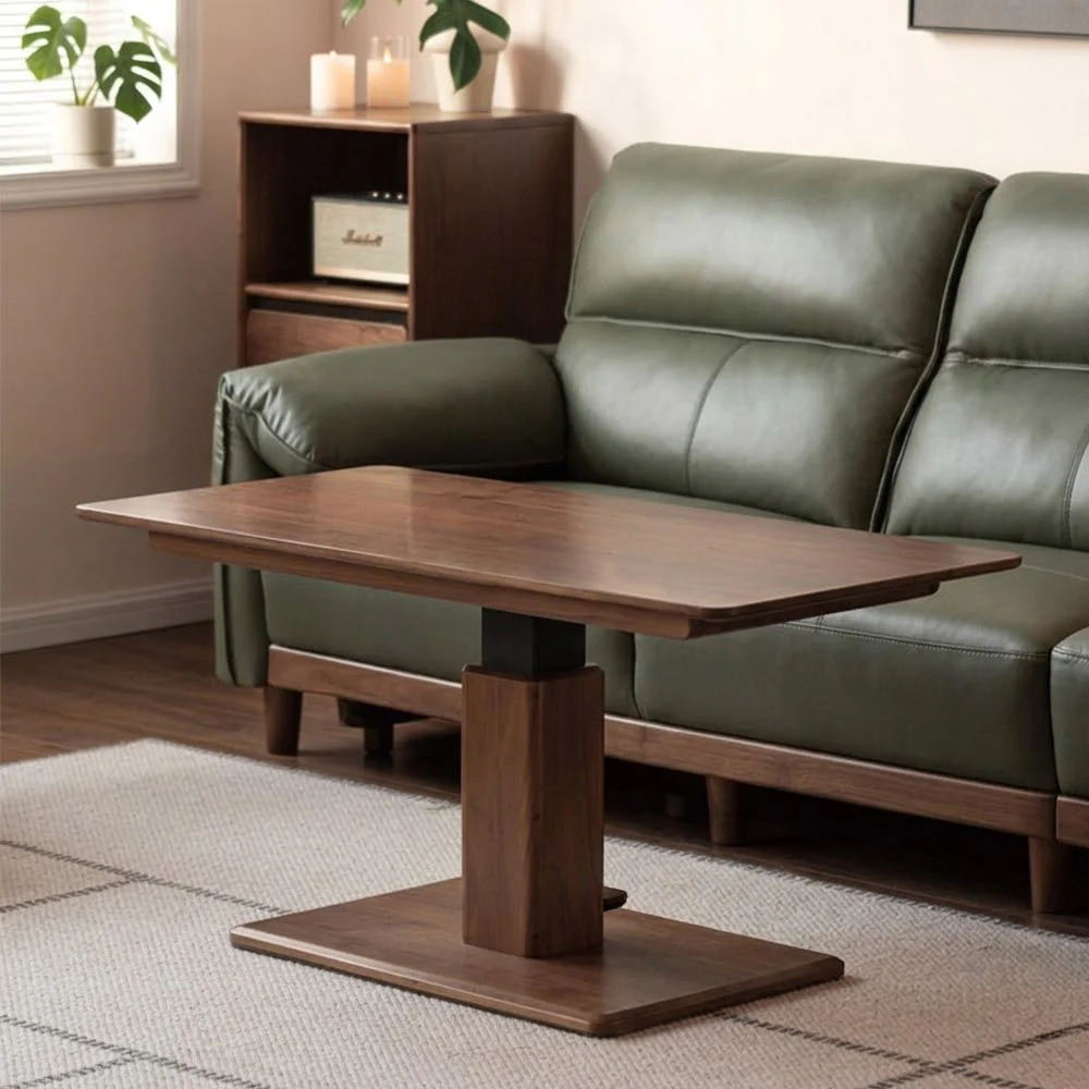 Linnich Natural Solid Walnut Height Adjustable Coffee Table