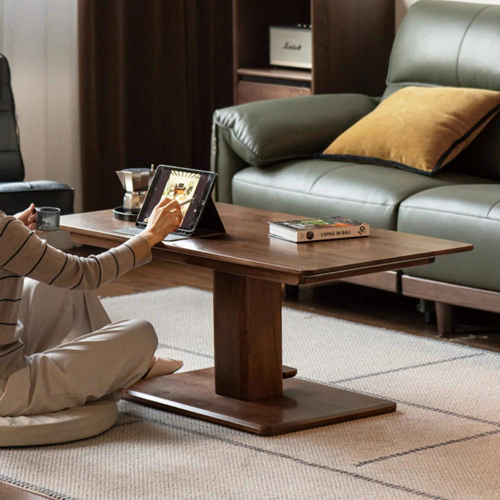 Linnich Natural Solid Walnut Height Adjustable Coffee Table - Image 7
