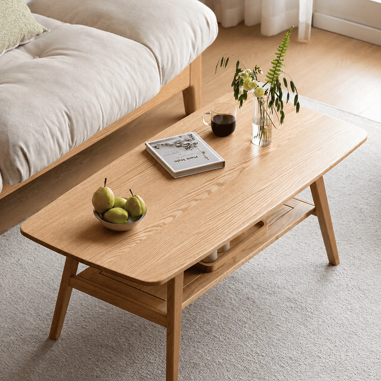 Lubin Natural Solid Oak Coffee Table with Shelf - Image 3