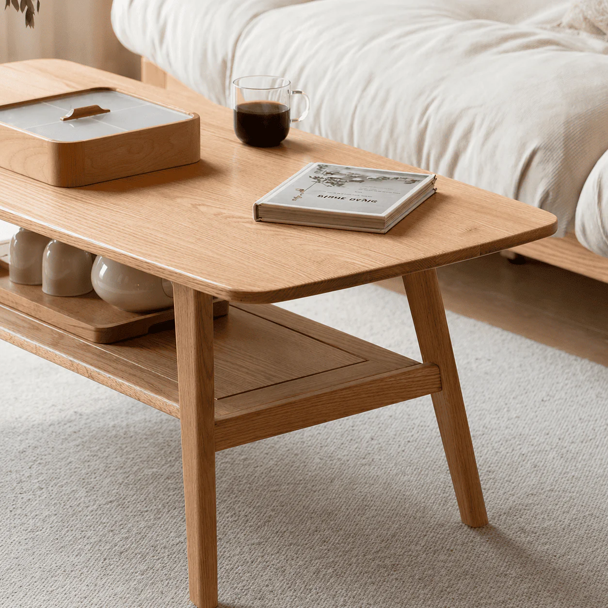 Lubin Natural Solid Oak Coffee Table with Shelf - Image 4