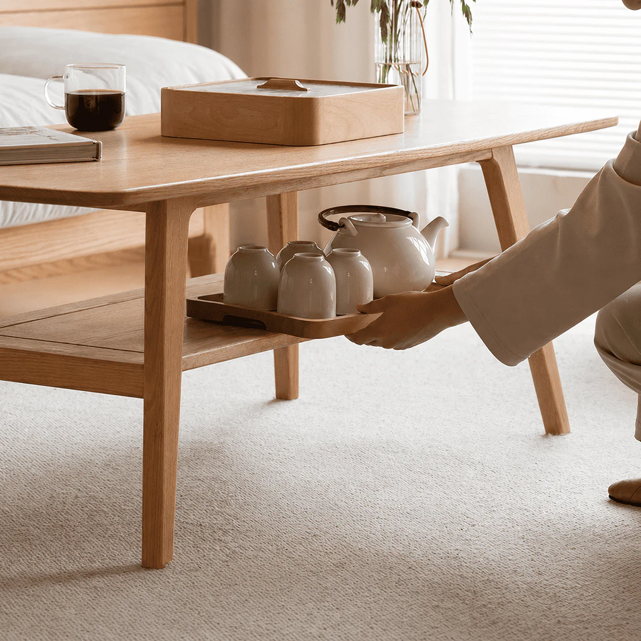 Lubin Natural Solid Oak Coffee Table with Shelf - Image 7
