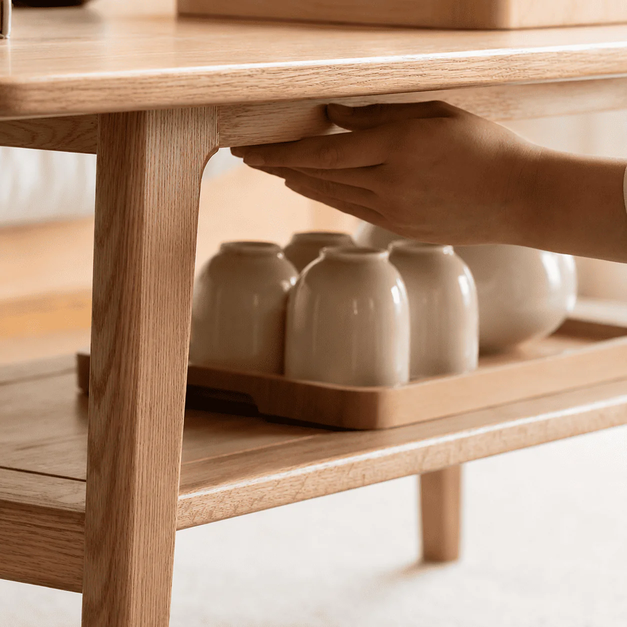 Lubin Natural Solid Oak Coffee Table with Shelf - Image 8