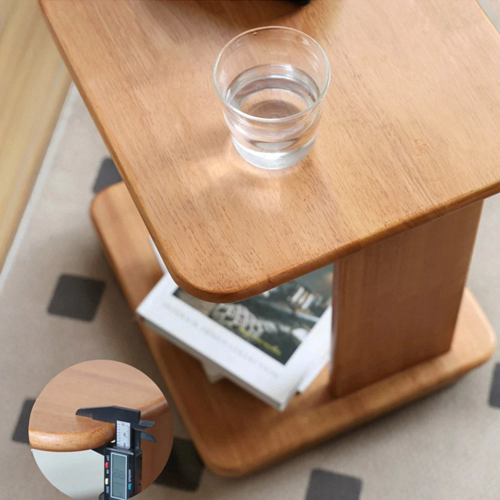 Mantinos Solid Rubber Wood C-Shape Side Table with Caster Wheels - Image 11