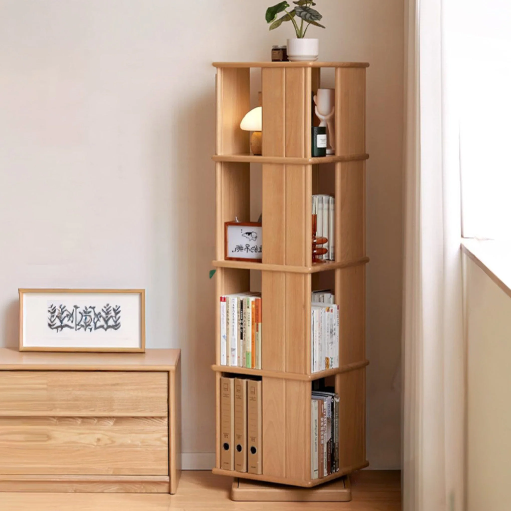 Nerola Natural Solid Beech Rotating Bookshelf