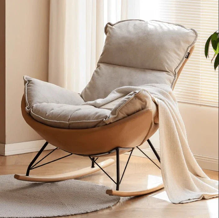 Oulu Eggshell-Inspired Fabric Rocking Leisure Chair Sofa - Image 2