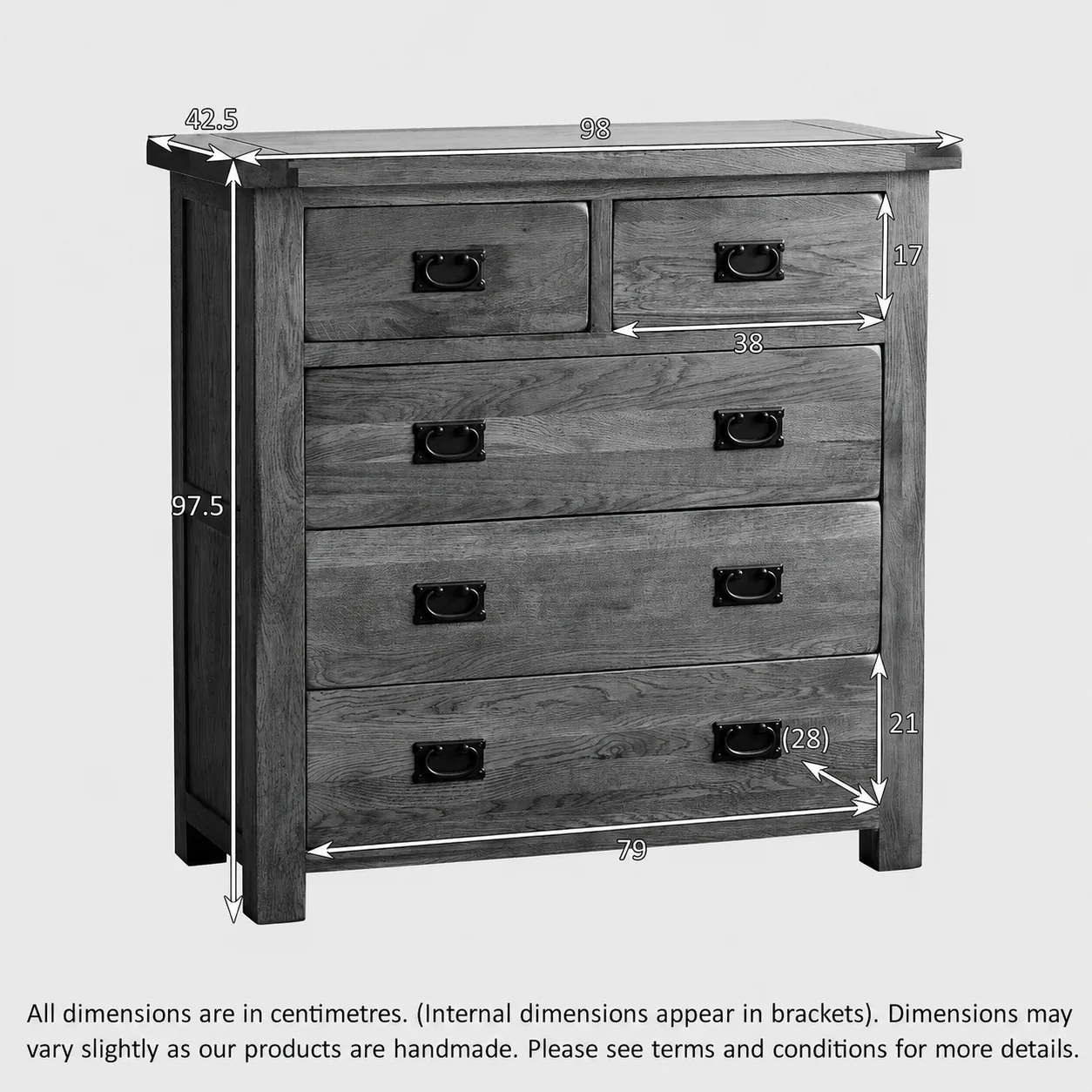 Rustic Country Solid Oak 2+3 Chest of Drawers - Image 5