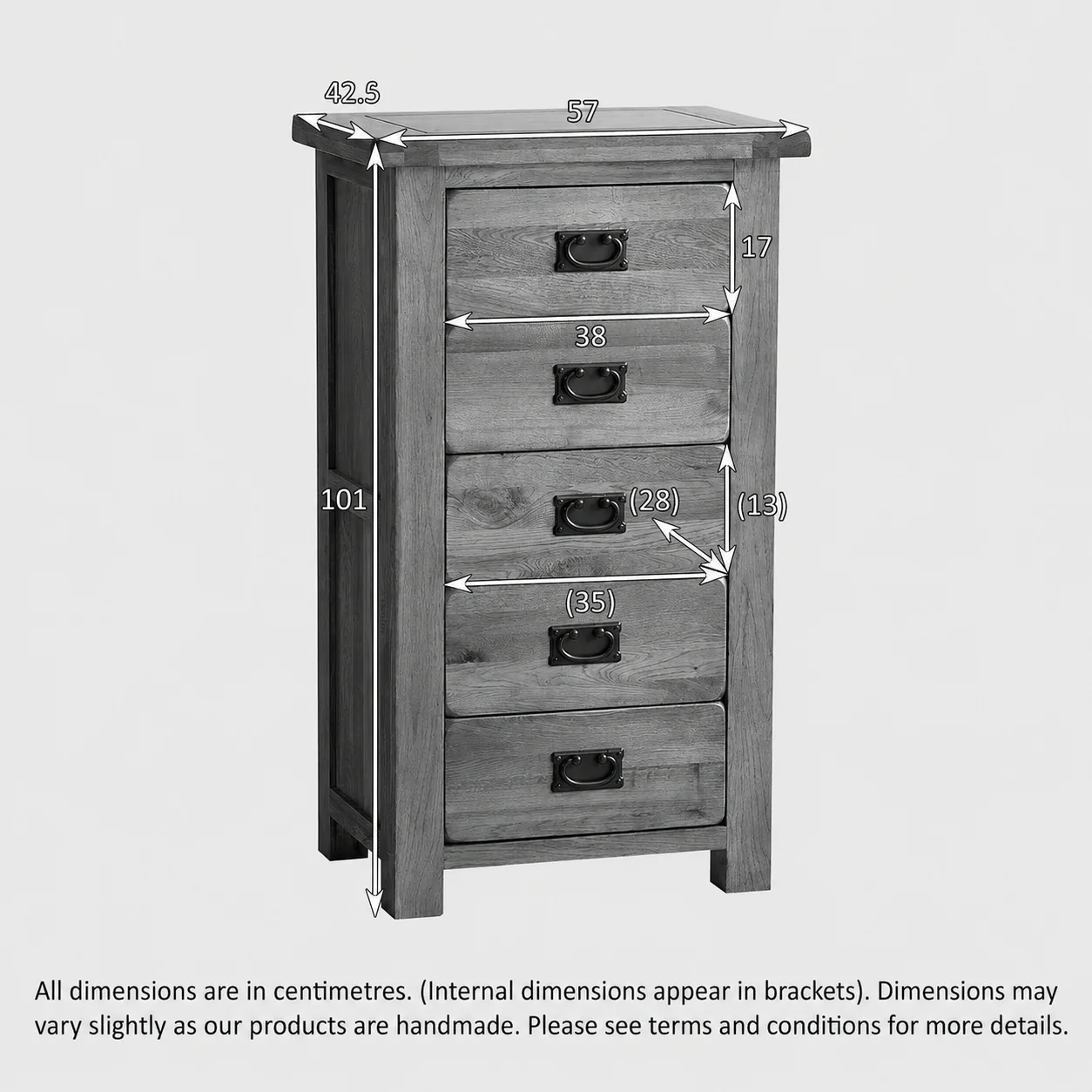 Rustic Country Solid Oak 5 Drawers Tallboy - Image 5