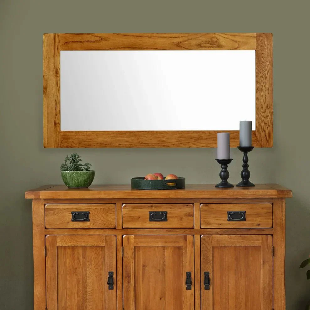 Rustic Country Solid Oak Large Mirror