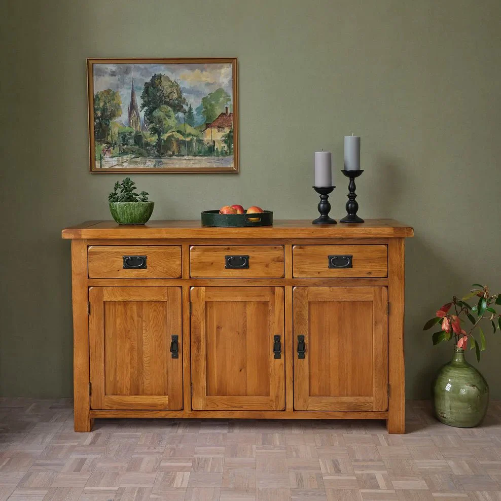 Rustic Country Solid Oak Large Sideboard with Hutch Dresser - Image 2