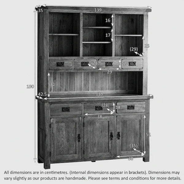 Rustic Country Solid Oak Large Sideboard with Hutch Dresser - Image 7