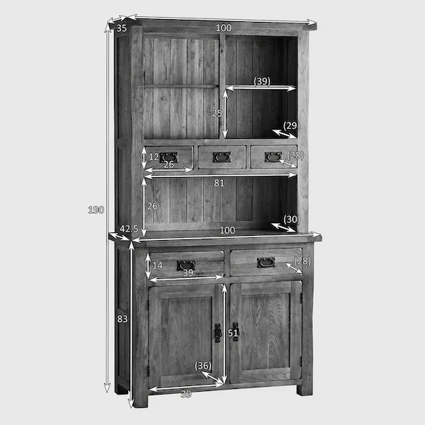 Rustic Country Solid Oak Small Sideboard with Hutch Dresser - Image 5