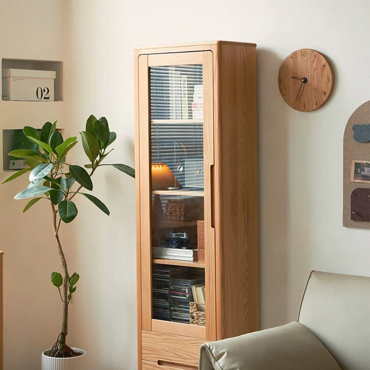 Seattle Natural Solid Oak Slim Display Cabinet - Image 3