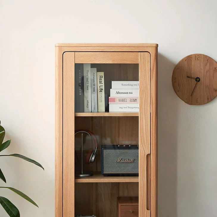 Seattle Natural Solid Oak Slim Display Cabinet - Image 4