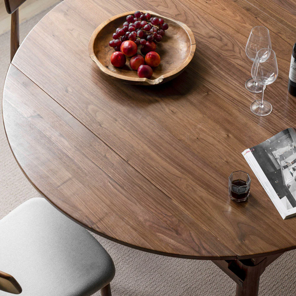 Seattle Natural Solid Walnut Round Extendable Dining Table - Image 5