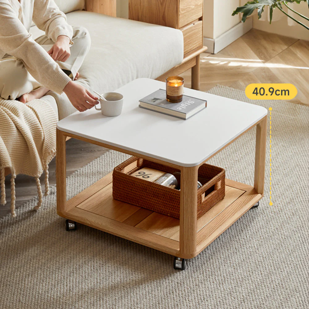 Serrada Natural Solid Oak Movable Coffee Table - Image 3