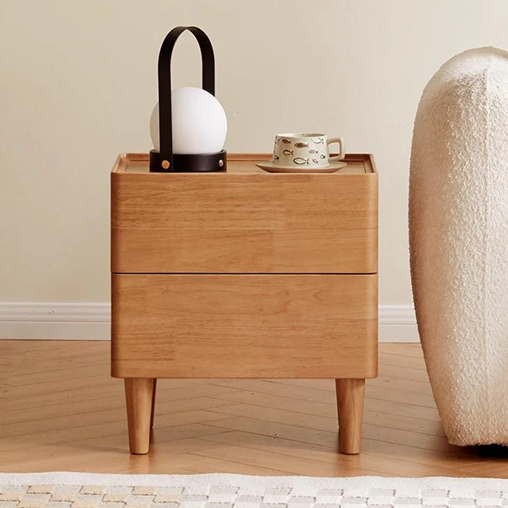 Skara Natural Solid Rubber Wood Bedside Table - Image 2
