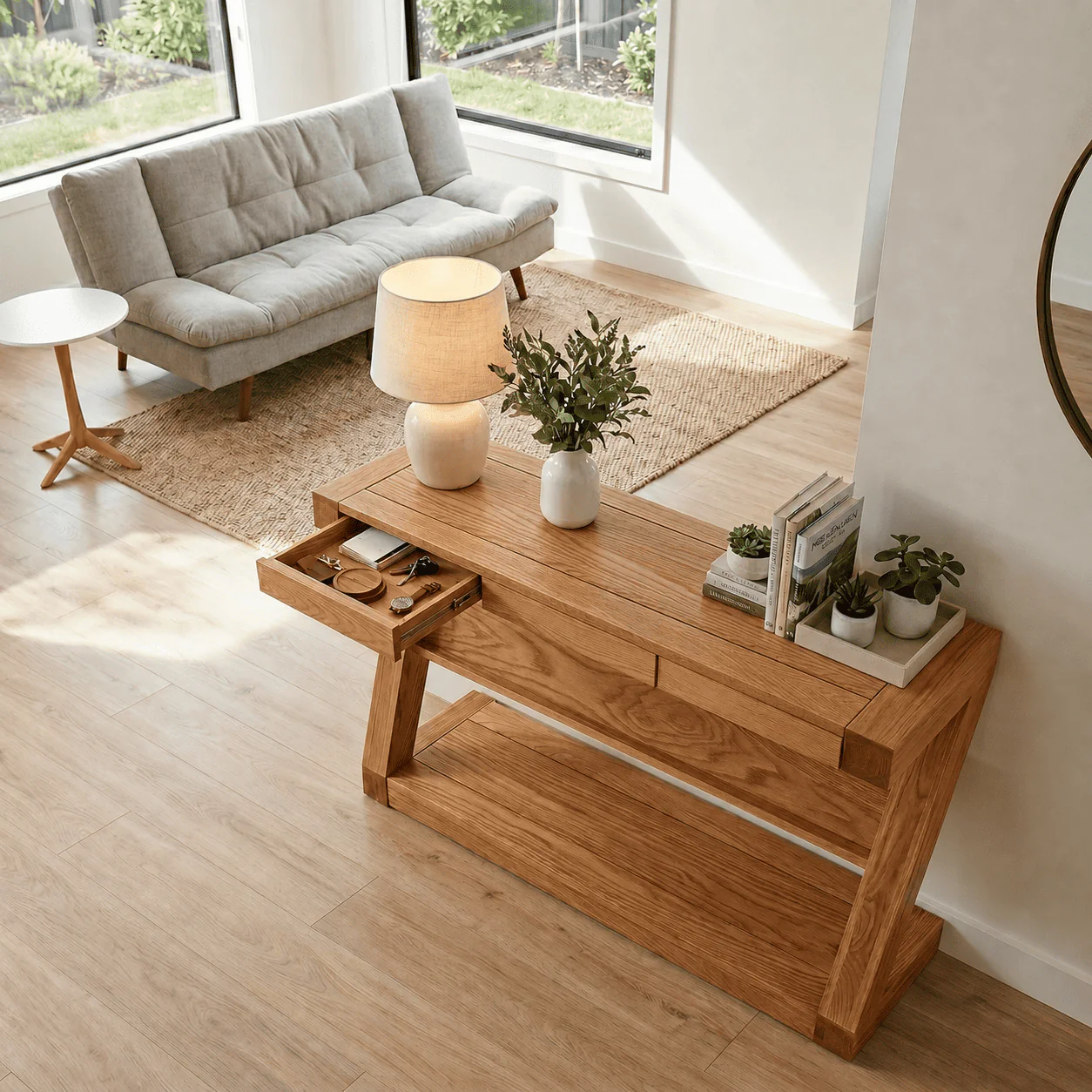 Zetland Natural Solid Oak Console Table - Image 3