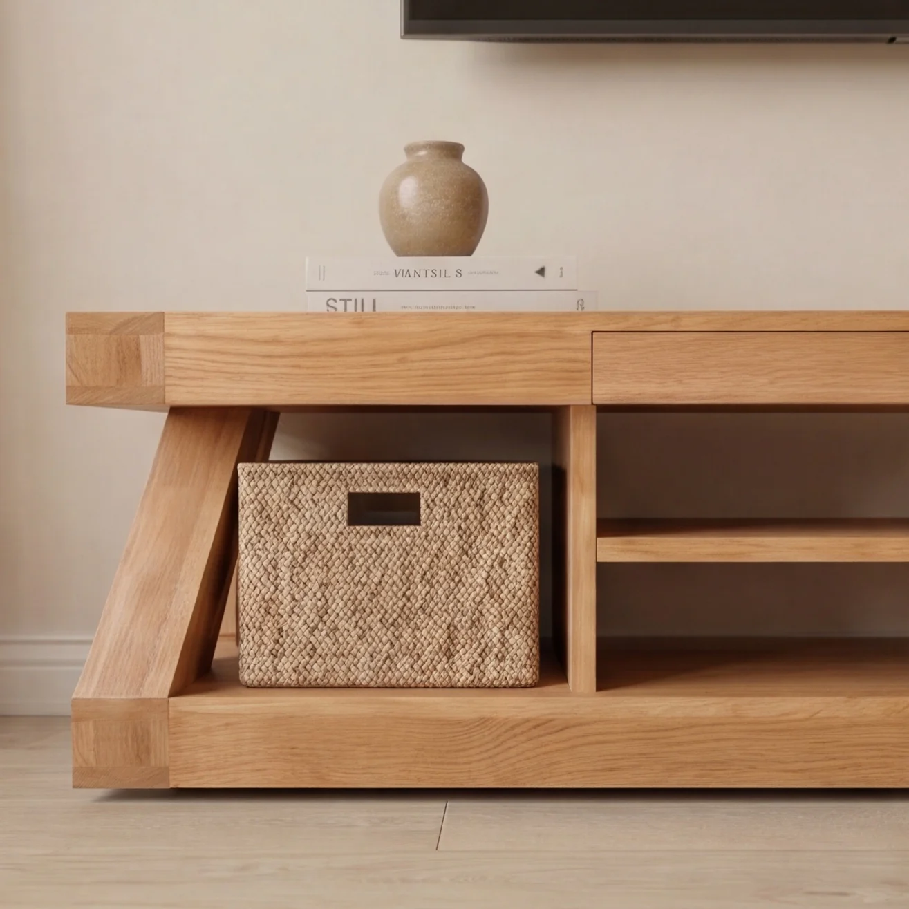 Zetland Natural Solid Oak Large Entertainment Unit - Image 11