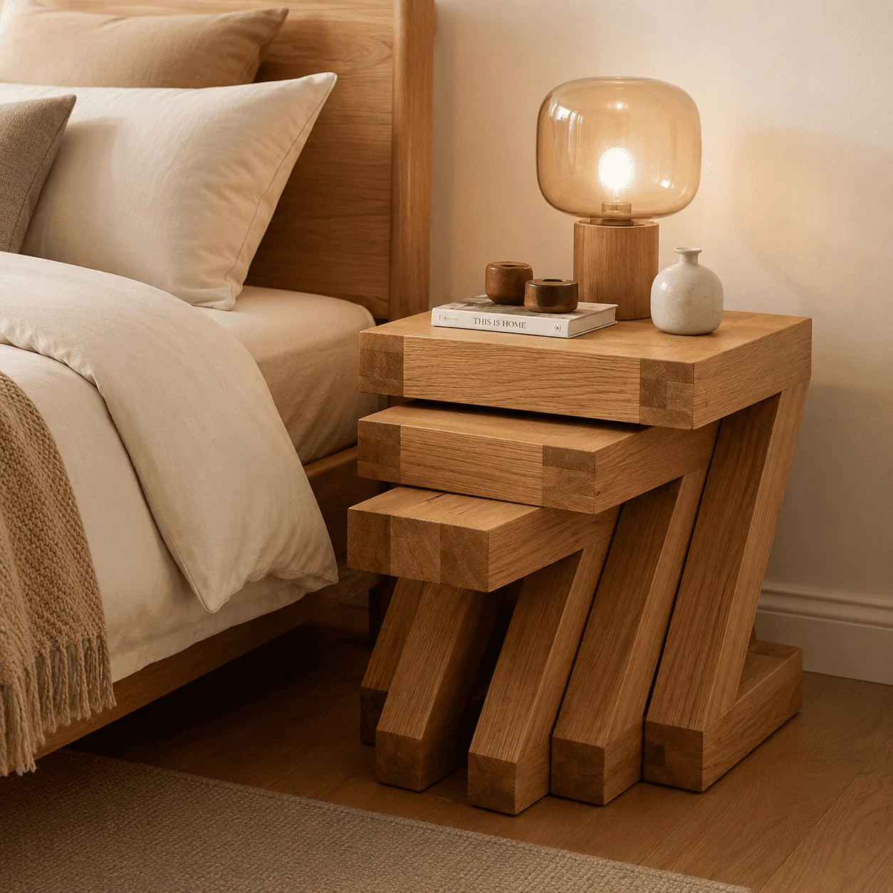 Zetland Natural Solid Oak Nest of Tables - Image 5