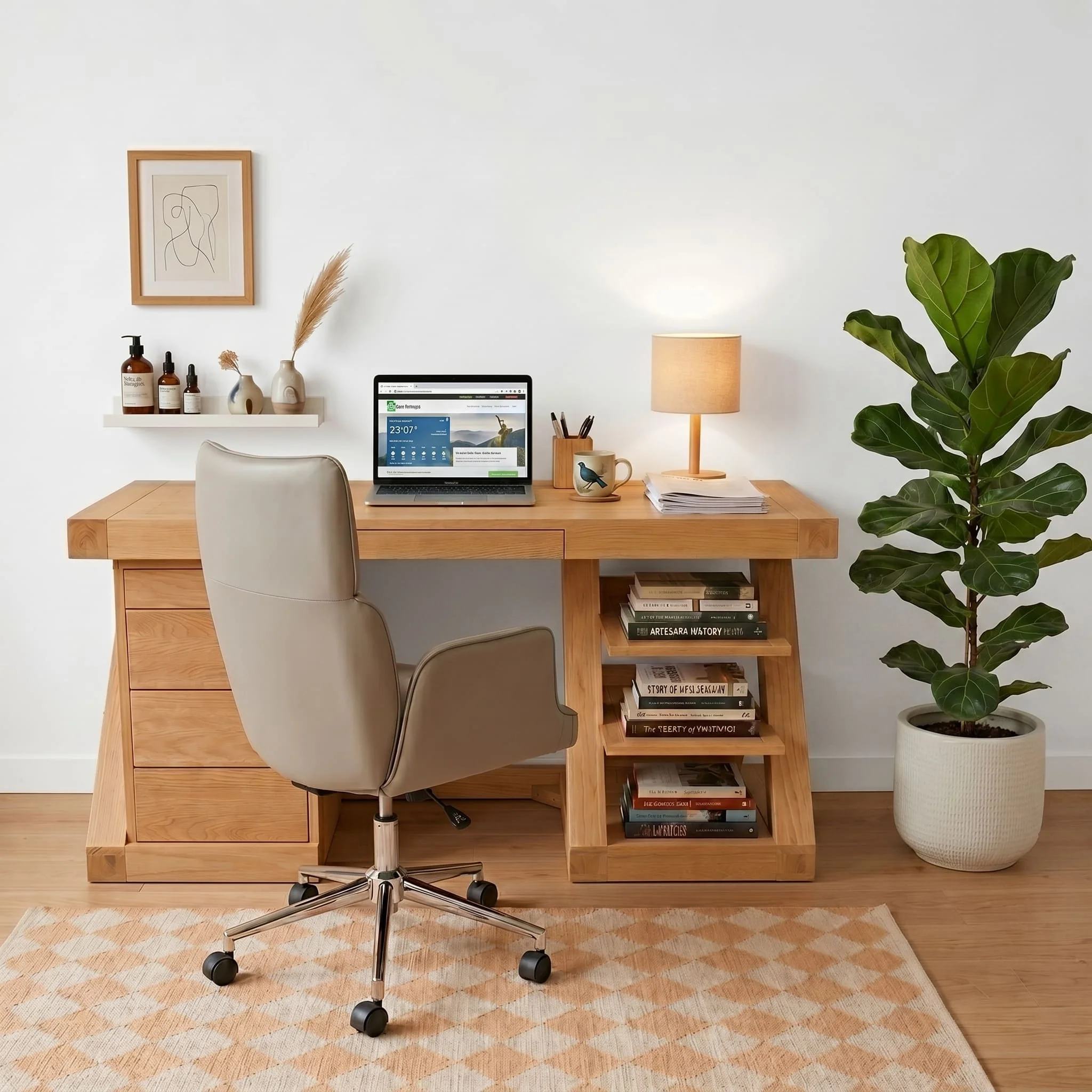 Zetland Natural Solid Oak Work Station - Image 5